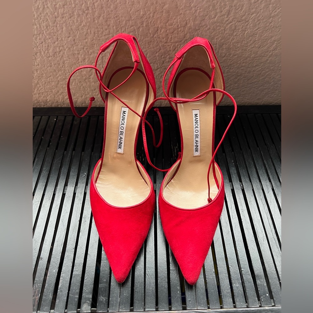Manolo Blahnik Red Suede Heels 39